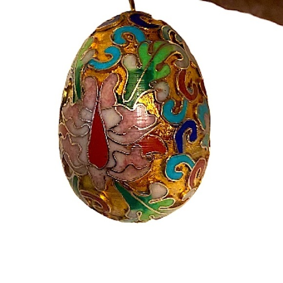 Cloisonne Jewelry - Cloisonné Chinese Vintage Enamel Egg Pendant with Deep Jewel Tones Colors
